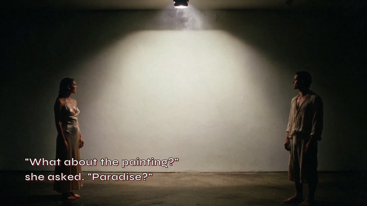 Before a bare gallery wall: “What about the painting?” she asked. “Paradise?”