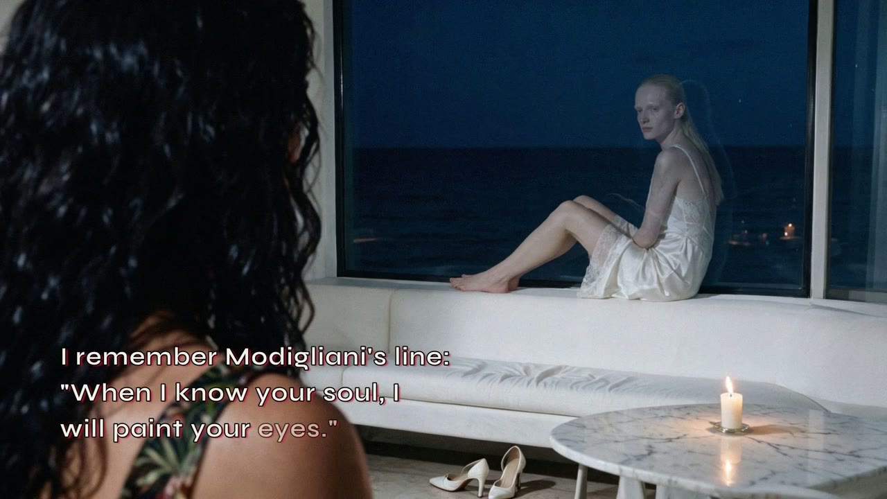 Mila on the window seat: “I remember Modigliani’s line: When I know your soul, I will paint your eyes.”