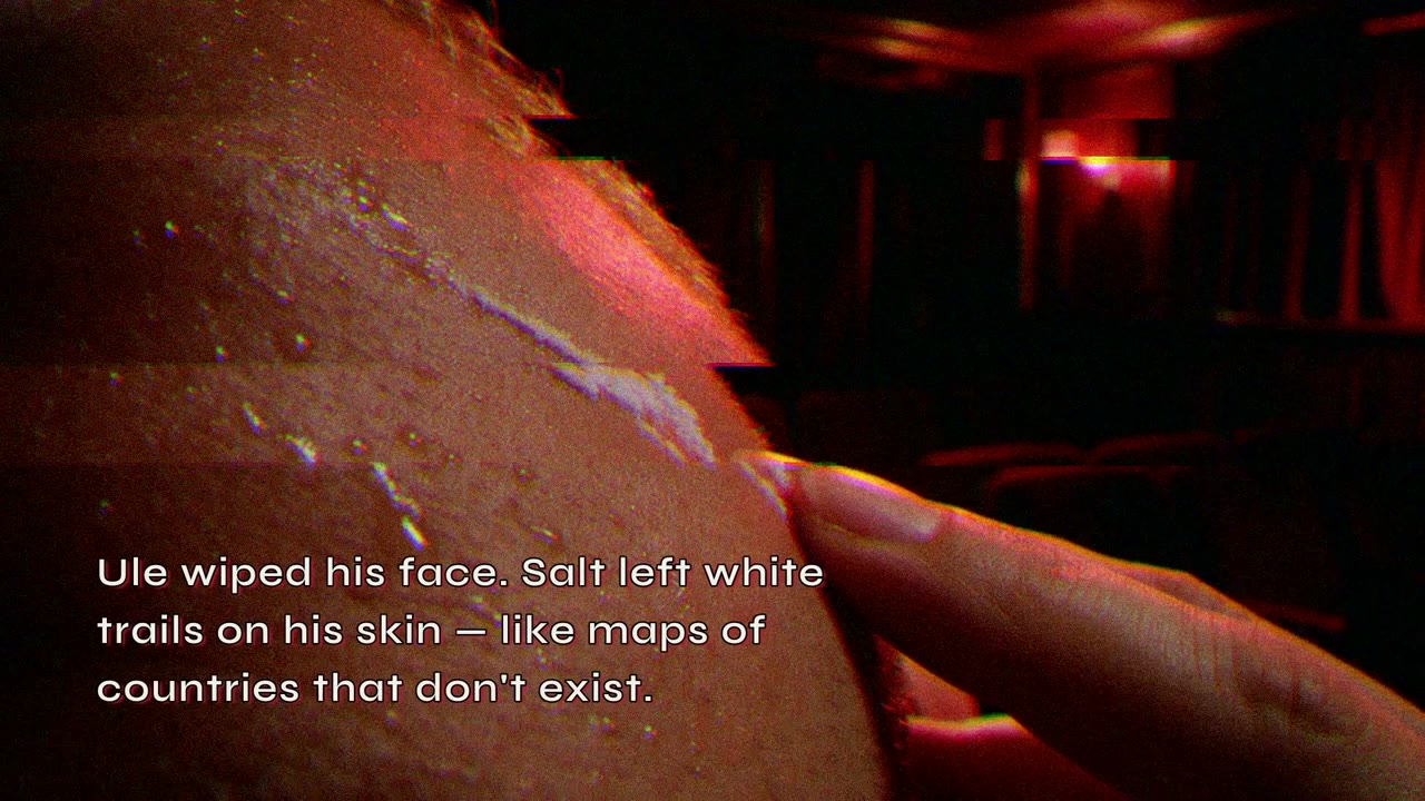 “Ule wiped his face. Salt left white trails on his skin — like maps of countries that don’t exist.”